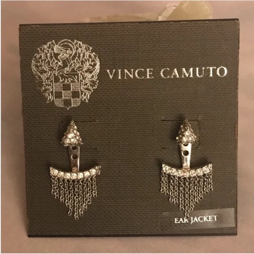 Vince Camuto Silver Triangle & Fringe Ear Jacket Earring - Ear Jacket & Stud Set